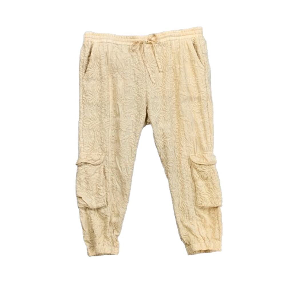 Johnny Was Jogger Womens L Large Cream Love Baggy Cargo Crop Embroidered Pants